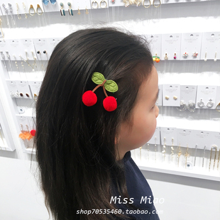 日系韩版儿童发夹可爱毛球小樱桃发夹刘海夹边夹侧夹发卡发饰品