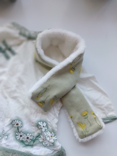 原创刺绣中式仿兔毛拼国风围巾秋冬保暖毛皮草围脖非遗古风毛领