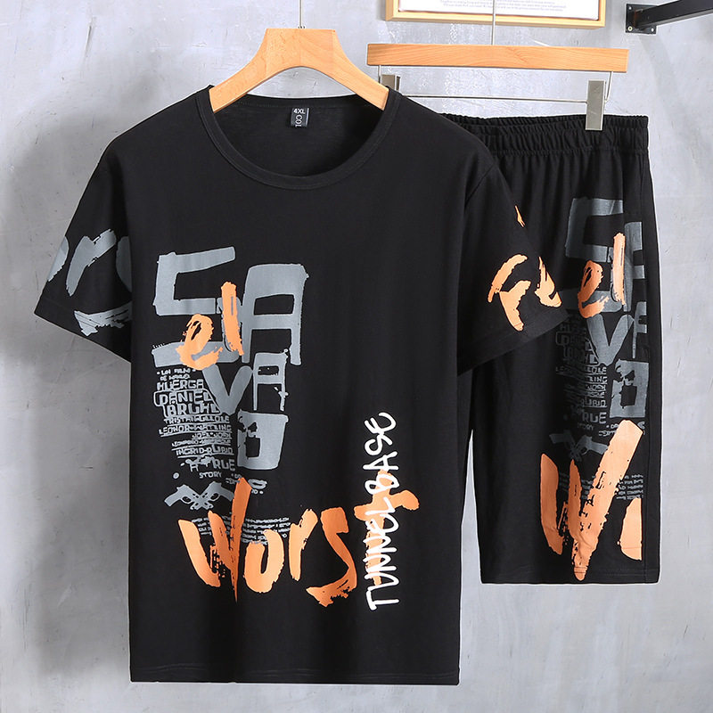 300斤胖子男装加肥加大男t恤短袖短裤两件套大码运动套装全身搭配