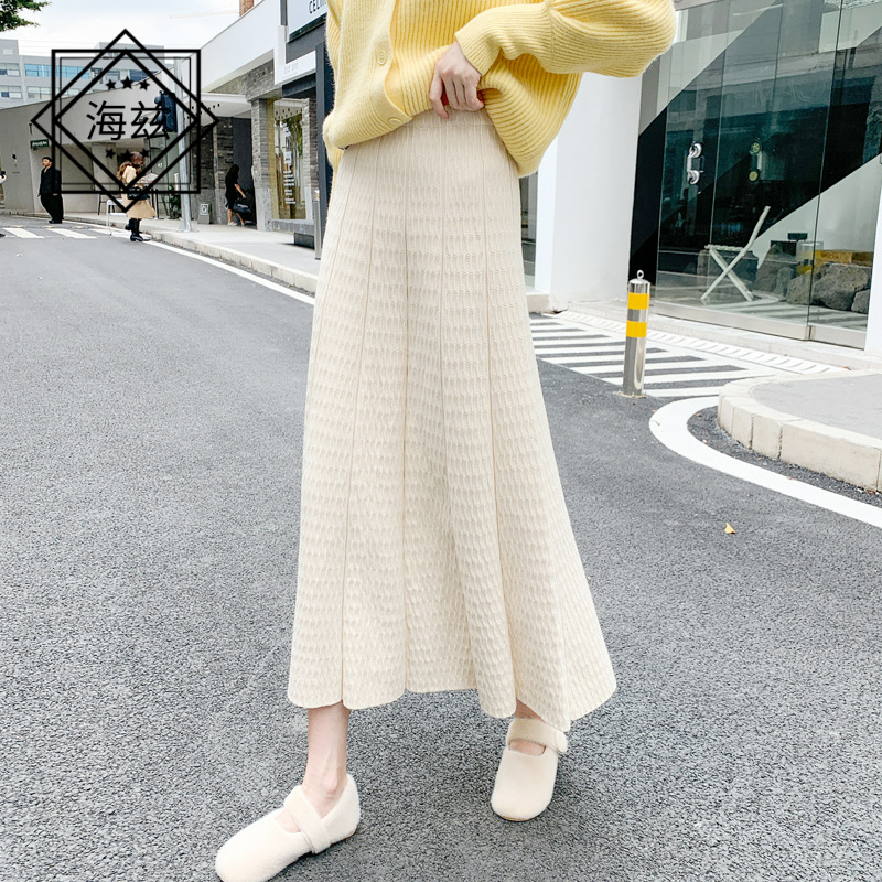 海兹针织半身裙女2021秋冬新款韩版显瘦气质高腰百褶裙厚实伞裙潮|ruв категории Женская одежда, юбка - от Buy2taobao.com для оказания профессиональной услуги покупки агента Taobao