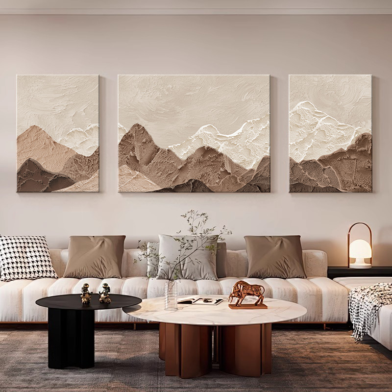 侘寂风抽象肌理感三联客厅装饰画