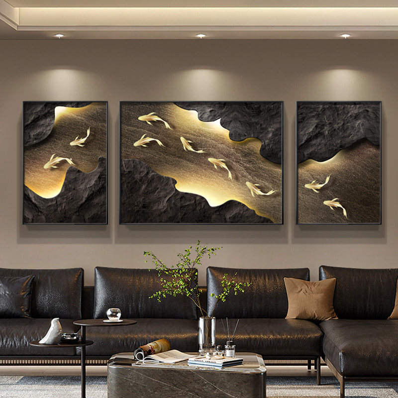 高级感九鱼图客厅装饰画现代轻奢沙发背景墙挂画2025新款三联壁画,家居饰品,现代装饰画,淘宝优惠券,粉丝福利购,淘宝优惠卷