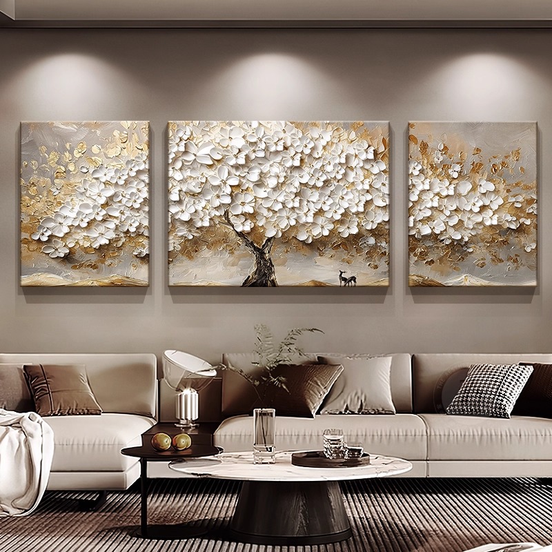 发财树高级感客厅装饰画浮雕肌理立体感沙发背景墙挂画寓意好壁画图片