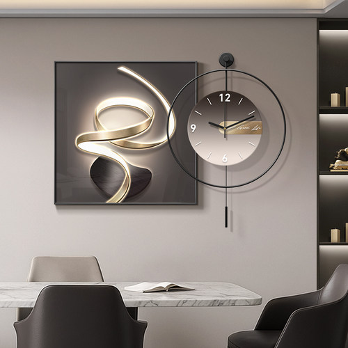 石来运转餐厅创意静音钟表装饰画