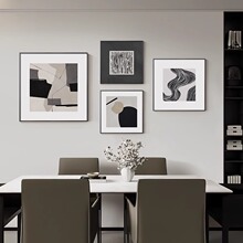 黑白灰简约餐厅装饰画现代抽象高级感艺术客厅挂画轻奢餐桌墙壁画