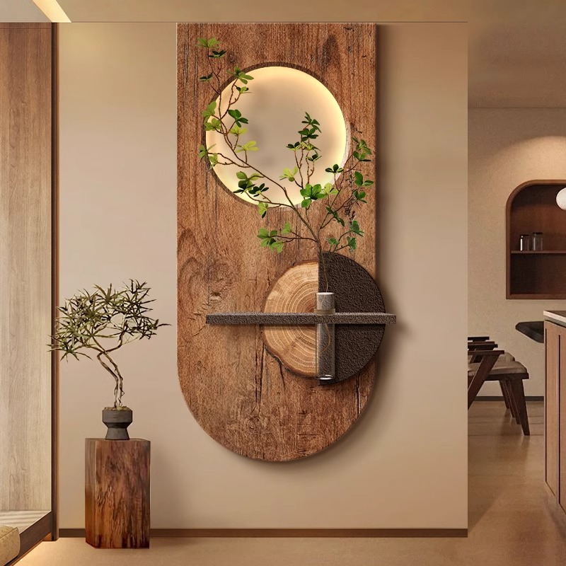 中古风水培绿植玄关装饰画入户正对门挂画法式复古走廊过道墙壁灯图片