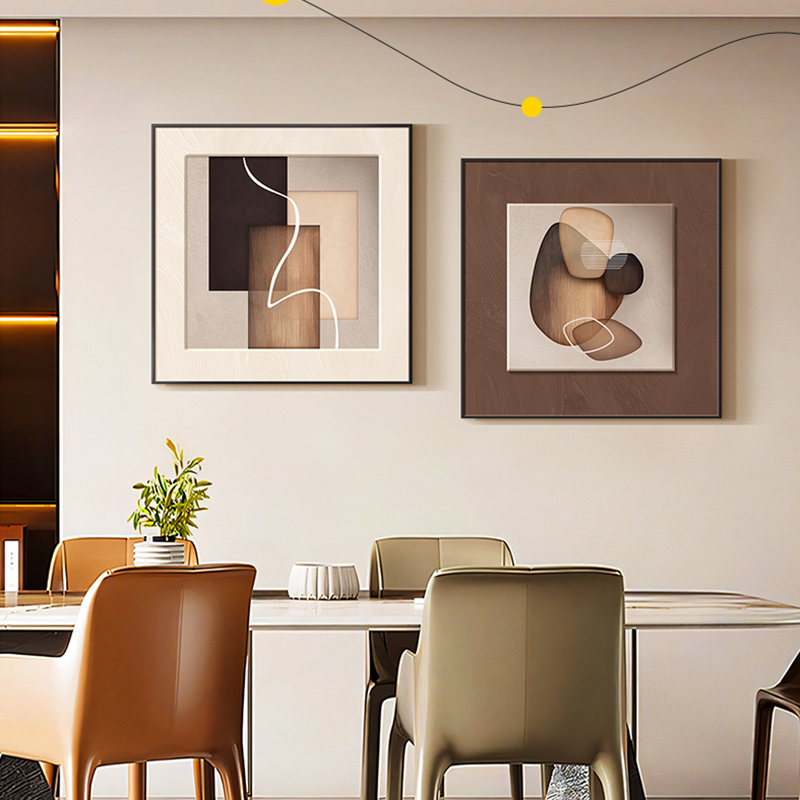 意式极简餐厅装饰画抽象艺术饭厅餐桌背景墙挂画高级感正方形壁画图片