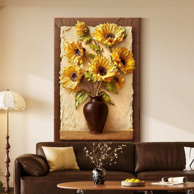 中古风高级感向日葵客厅装饰画
