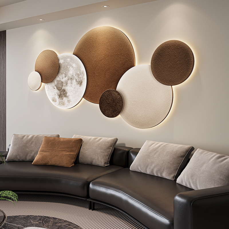 高级感轻奢月球客厅装饰led灯画