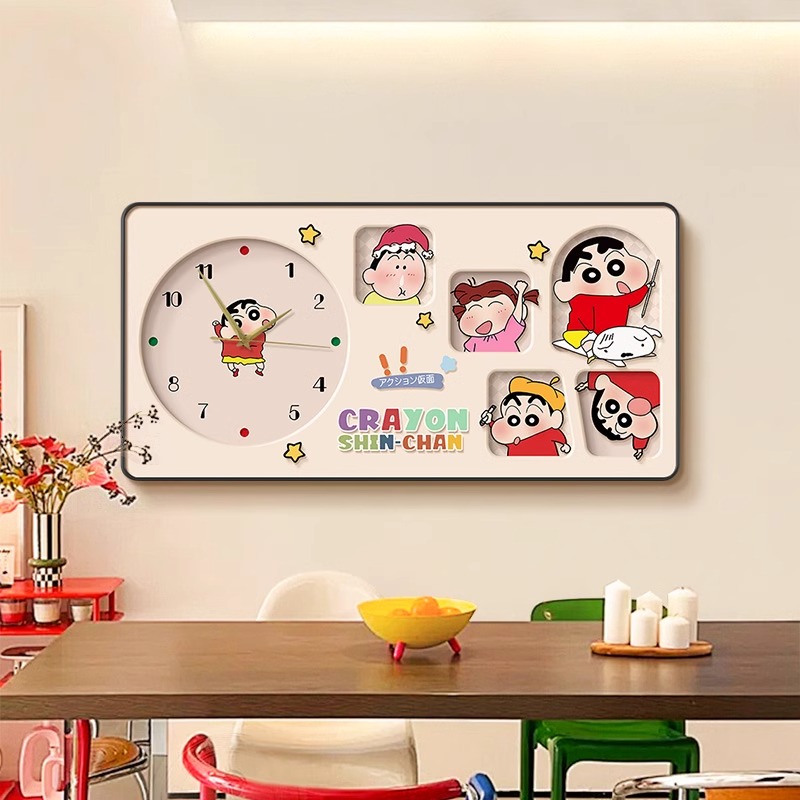 奶油风蜡笔小新钟表餐厅装饰画