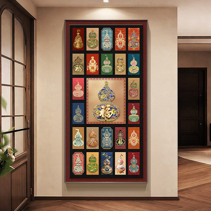中古风葫芦寓意好玄关装饰画挂画图片