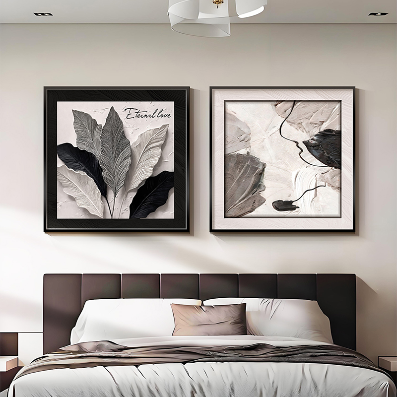 黑白抽象艺术两联卧室床头装饰画