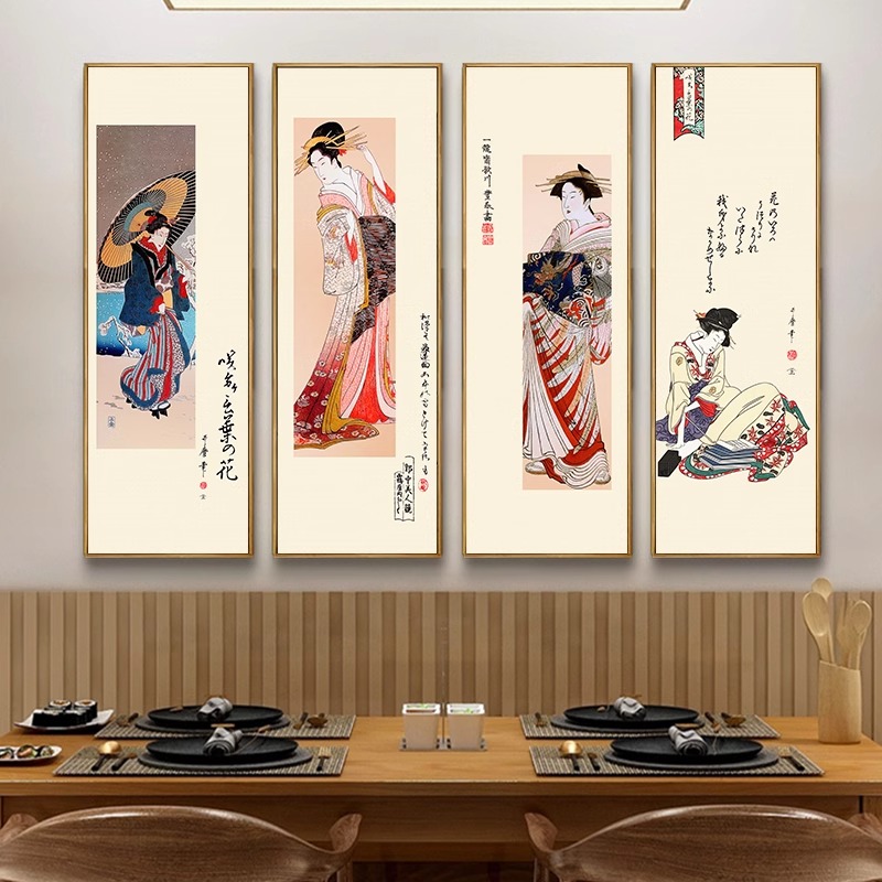 日式风格仕女图装饰画料理寿司店背景墙挂画日本餐厅居酒屋墙壁画