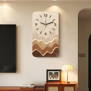 中古风电视背景墙钟表装饰画高级感时钟客厅挂墙创意带灯静音壁钟