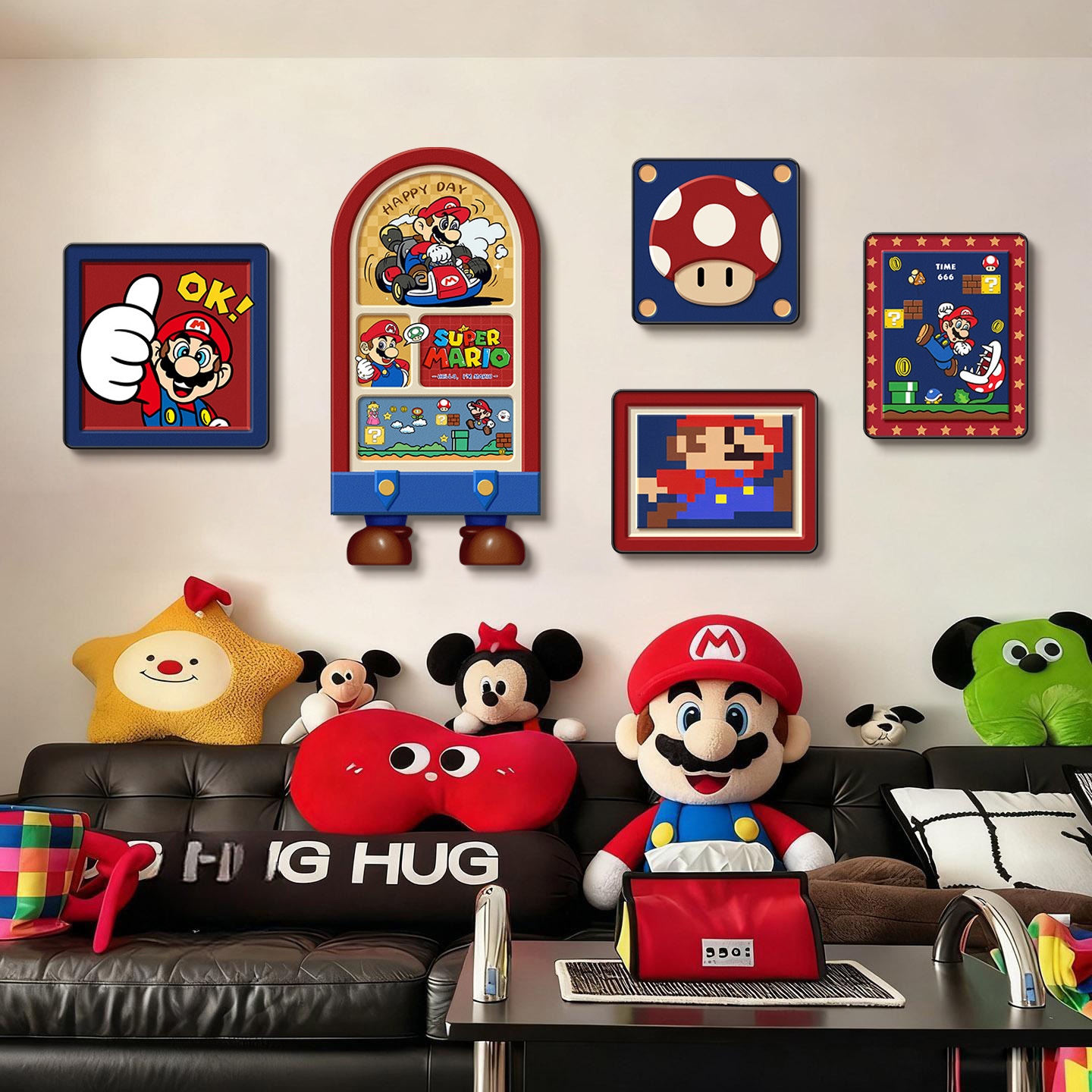马里奥多巴胺卡通客厅组合装饰画