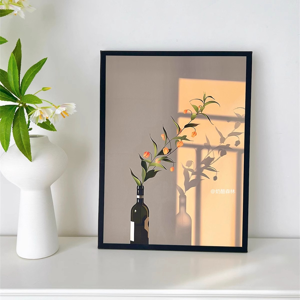 北欧ins风客厅装饰画光影植物挂画卧室床头桌面斗柜摆件玄关壁画图片