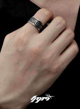 戒指男潮高级感小众复古钛钢黑色