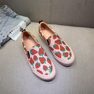 平底单鞋 欧货草莓乐福鞋 女英伦2026春季 新款 透气帆布一脚蹬懒人鞋
