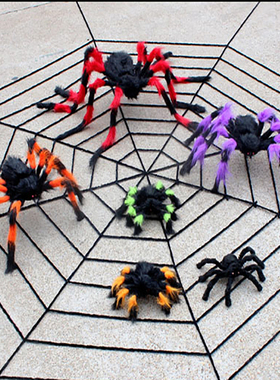 万圣节鬼屋酒吧装饰用品3米加粗绒线1.5米尼龙绳白色黑色大蜘蛛网