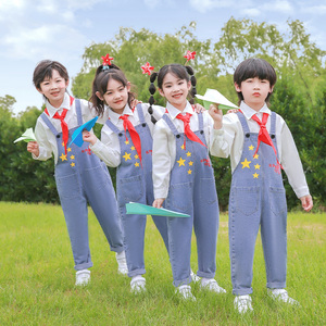 国庆节儿童演出服幼儿园小学生朗诵合唱服学院风背带裤套装表演服