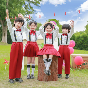 国庆节儿童爱国演出服男童女童红色套装唱红歌小学生合唱朗诵服装