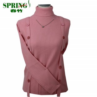高领打底毛衣针织线衣保暖修身 春竹2025冬季 双翻领羊毛衫 女式 新款