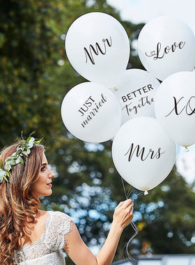 ins婚礼结婚婚纱照拍照白色气球 love xo mr mrs 派对装饰布置