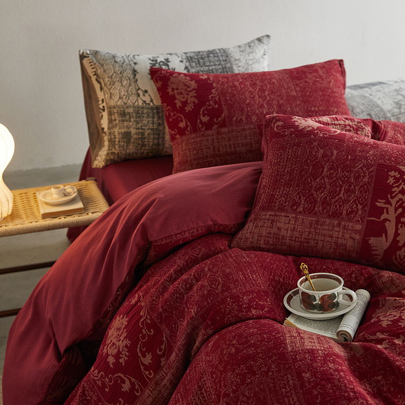 2025新款复古风全棉双层纱四件套