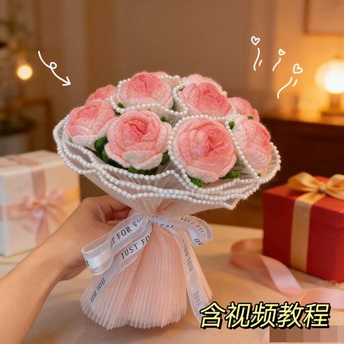 胖丫手作毛线钩针玫瑰束材料包