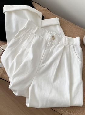 150小个子裤子白色工装裤女夏季145复古网红水洗棉直筒裤阔腿长裤