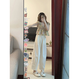 梨型身材九分白色冰丝阔腿裤女夏季150小个子显高穿搭休闲直筒裤