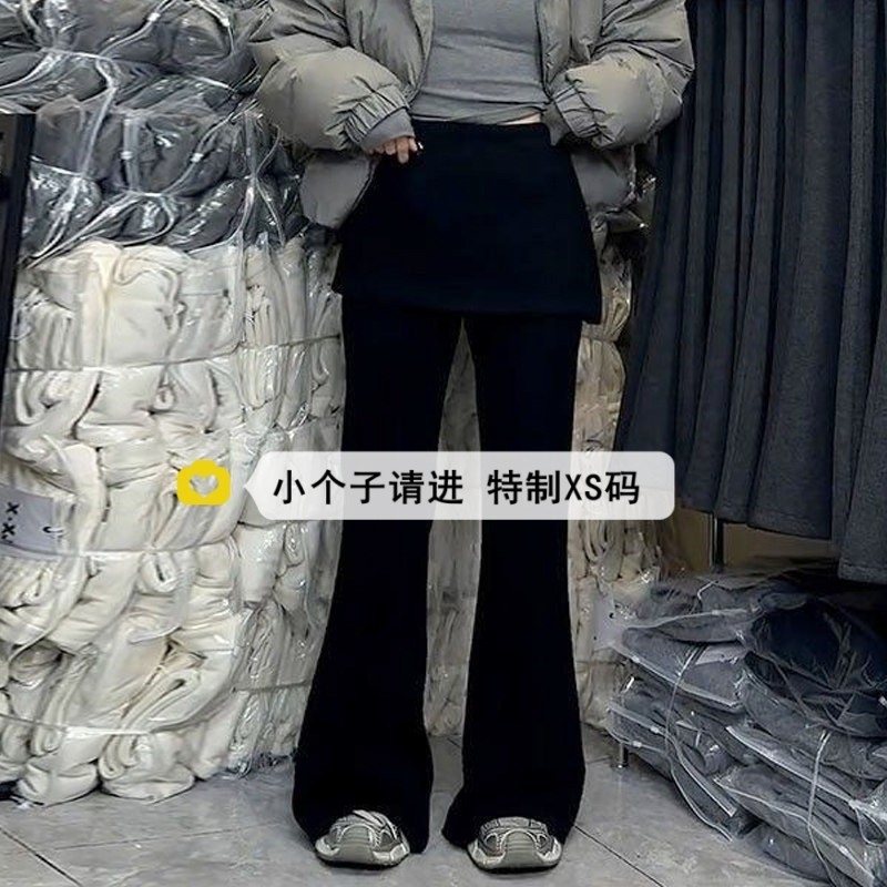 小个子裤子冬季微喇休闲裤女加绒加厚屁帘裤宽松显瘦假两件喇叭裤