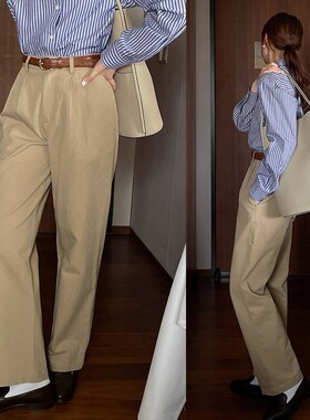 小个子裤子150卡其色九分工装阔腿裤女百搭显高145休闲直筒长裤潮