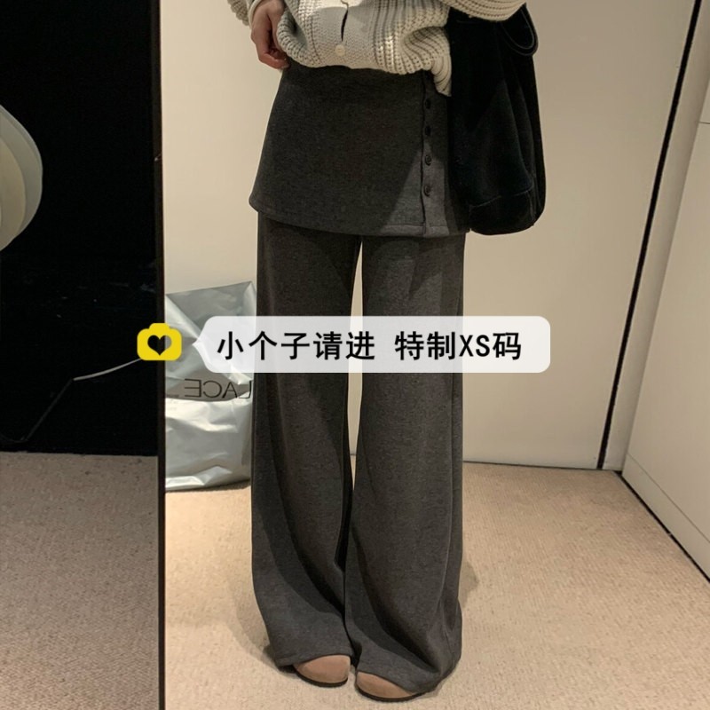 150小矮个子灰色两件套微喇裤女冬季加绒加厚羊绒裤休闲喇叭长裤