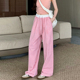 小个子150cm抽绳格子阔腿裤 休闲直筒长裤 女夏季 宽松懒惰风145小码