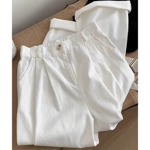 万能百搭白裤子150工装阔腿裤女夏季小个子145xs西装休闲直筒长裤
