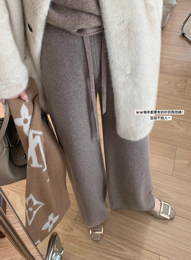 小个子150cm糯叽叽针织阔腿裤女秋冬加厚145xs保暖休闲糯米直筒裤