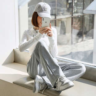 宽松小个子150cm灰色直筒显瘦休闲长裤 145阔腿运动裤 女九分春季