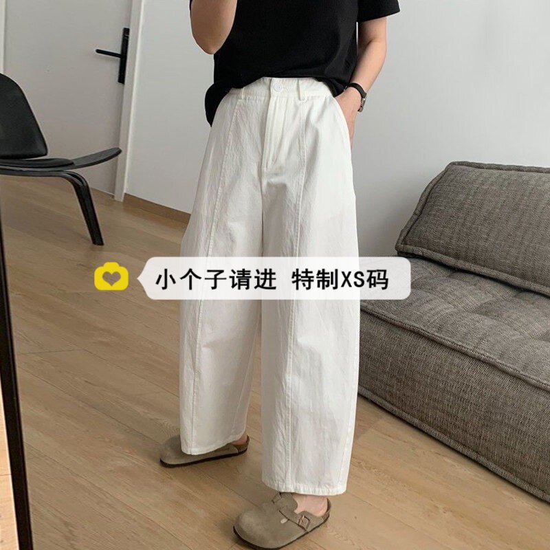 白色洗水棉八分弯刀休闲裤女夏季图片