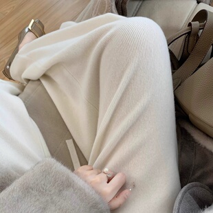 150小矮个子白色针织阔腿裤女春秋新款显高穿搭宽松直筒休闲长裤