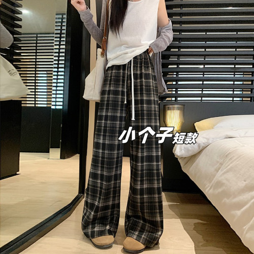 【小个子定制】复古格子阔腿裤女
