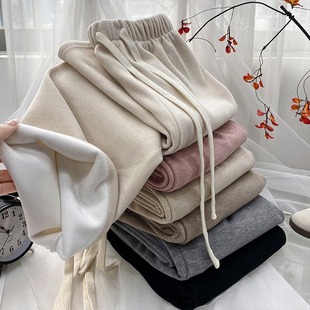 小个子裤子秋冬150羊绒针织阔腿裤女抽绳窄版休闲裤145直筒长裤xs