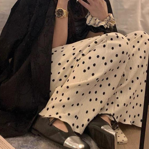 波点压褶冰丝阔腿裤女夏季薄款