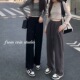 显高穿搭145阔腿长裤 小个子150束脚运动裤 春秋女灰色直筒九分卫裤