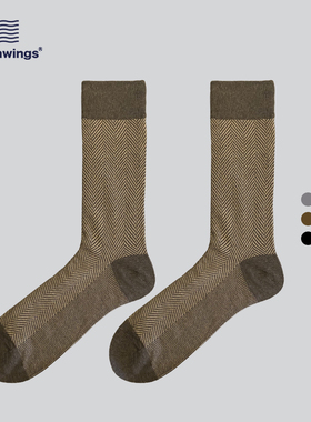 oceanwings男士复古线条咖啡色西装绅士袜高端棉袜商务休闲正装袜