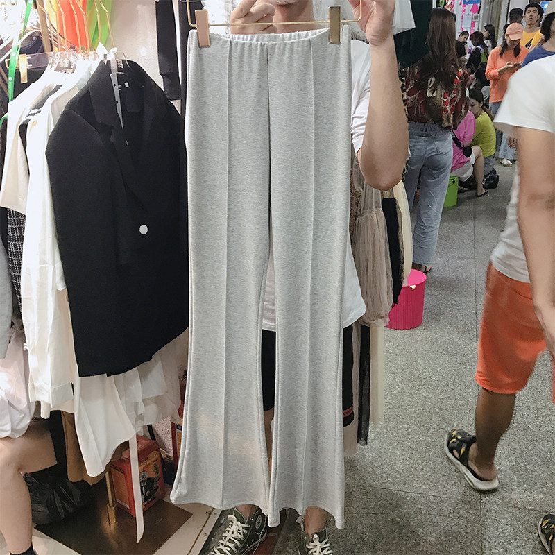 2025春秋新款韩国棉垂感弹力松紧腰韩版休闲长裤微喇叭裤女小个子