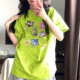 荧光绿夏日多巴胺穿搭纯棉短袖 t恤女夏季 小众宽松oversize上衣潮