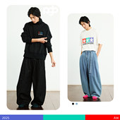 KAMIANGER 男 宽松百搭酵洗弯刀型腰带阔腿牛仔裤 RGB 2025秋冬新款