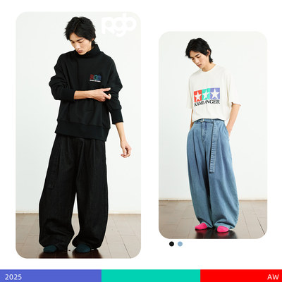 KAMIANGER RGB 2025秋冬新款宽松百搭酵洗弯刀型腰带阔腿牛仔裤男