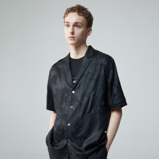 休闲衬衫 领短袖 桑蚕丝 anger原创设计免烫香云纱黑色西装 Kami